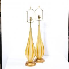 Pair of Mid Century Modern Handblown Murano Table Lamps with Brass Fittings - 2660328