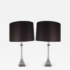 Pair of Mid Century Modern Hourglass Form Channel Lamps in Polished Chrome - 2669566