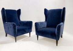 Pair of Mid Century Modern Italian Armchairs in Blue Velvet - 2832862
