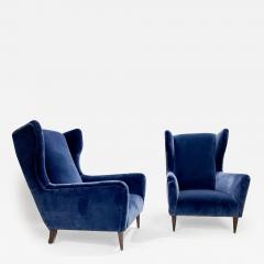 Pair of Mid Century Modern Italian Armchairs in Blue Velvet - 2839349