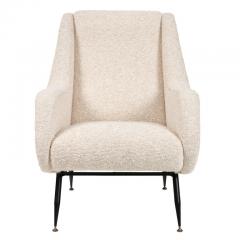 Pair of Mid Century Modern Italian Lounge Chairs in White Fabric - 1086835