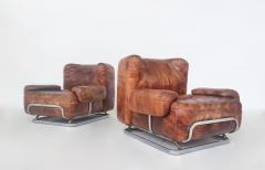 Pair of Mid Century Modern Leather Chrome Armchairs - 3196971