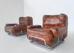 Pair of Mid Century Modern Leather Chrome Armchairs - 3196973