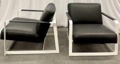 Pair of Mid Century Modern Lounge Chairs Leather Steel Base American 1980s - 2485806