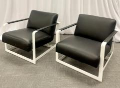 Pair of Mid Century Modern Lounge Chairs Leather Steel Base American 1980s - 2485812