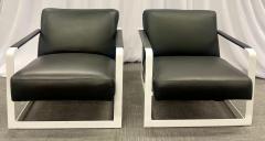 Pair of Mid Century Modern Lounge Chairs Leather Steel Base American 1980s - 2485814