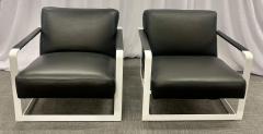 Pair of Mid Century Modern Lounge Chairs Leather Steel Base American 1980s - 2485818
