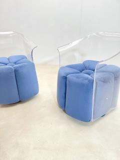 Pair of Mid Century Modern Lucite Armchairs in Blue Velvet - 2975381
