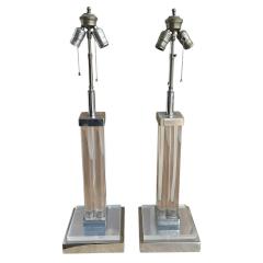Pair of Mid Century Modern Lucite Chrome Table Lamps - 3947112