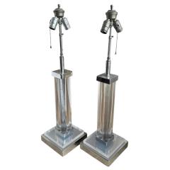 Pair of Mid Century Modern Lucite Chrome Table Lamps - 3947115