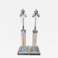 Pair of Mid Century Modern Lucite Chrome Table Lamps - 3948629