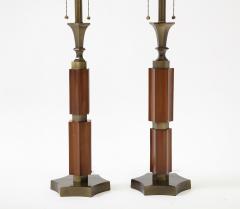 Pair of Mid Century Modern Mahogany and Brass Lamps - 2427737