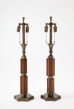 Pair of Mid Century Modern Mahogany and Brass Lamps - 2427738