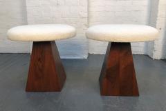 Pair of Mid Century Modern Rosewood Stools with Boucle Fabric - 1815472