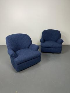 Pair of Mid Century Modern Scroll Arm Swivel Lounge Arm Chairs Faux Shearling - 2932171