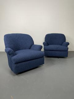 Pair of Mid Century Modern Scroll Arm Swivel Lounge Arm Chairs Faux Shearling - 2932172