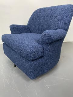 Pair of Mid Century Modern Scroll Arm Swivel Lounge Arm Chairs Faux Shearling - 2932176