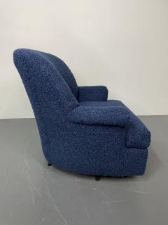 Pair of Mid Century Modern Scroll Arm Swivel Lounge Arm Chairs Faux Shearling - 2932177