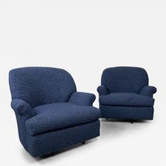 Pair of Mid Century Modern Scroll Arm Swivel Lounge Arm Chairs Faux Shearling - 2932763