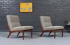 Pair of Mid Century Modern Sculpted Walnut Slipper Chairs - 4595536
