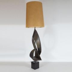 Pair of Mid Century Modern Sculptural Brutalist Patinated Steel Ribbon Lamps - 1483906