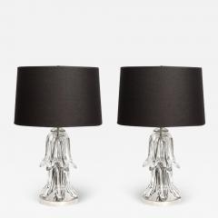 Pair of Mid Century Modern Sculptural Translucent Glass and Chrome Table Lamps - 1734230