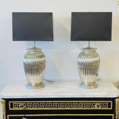 Pair of Mid Century Modern Silver Table Lamps Mercury Glass Brass Urn Shaped - 3145270