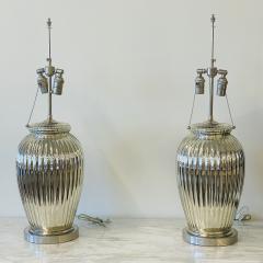 Pair of Mid Century Modern Silver Table Lamps Mercury Glass Brass Urn Shaped - 3145276