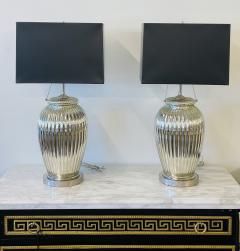 Pair of Mid Century Modern Silver Table Lamps Mercury Glass Brass Urn Shaped - 3145277