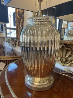 Pair of Mid Century Modern Silver Table Lamps Mercury Glass Brass Urn Shaped - 3145278