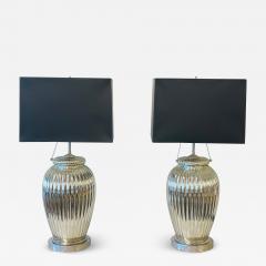 Pair of Mid Century Modern Silver Table Lamps Mercury Glass Brass Urn Shaped - 3280182