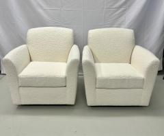 Pair of Mid Century Modern Square White Boucle Rocking Lounge Swivel Chairs - 2956076