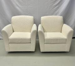 Pair of Mid Century Modern Square White Boucle Rocking Lounge Swivel Chairs - 2956078