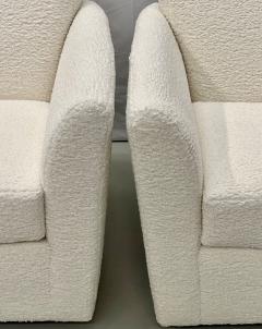 Pair of Mid Century Modern Square White Boucle Rocking Lounge Swivel Chairs - 2956079