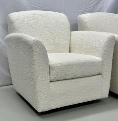Pair of Mid Century Modern Square White Boucle Rocking Lounge Swivel Chairs - 2956080