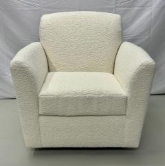 Pair of Mid Century Modern Square White Boucle Rocking Lounge Swivel Chairs - 2956081