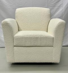 Pair of Mid Century Modern Square White Boucle Rocking Lounge Swivel Chairs - 2956082