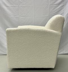 Pair of Mid Century Modern Square White Boucle Rocking Lounge Swivel Chairs - 2956083