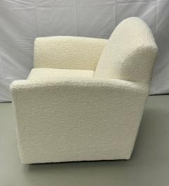 Pair of Mid Century Modern Square White Boucle Rocking Lounge Swivel Chairs - 2956084