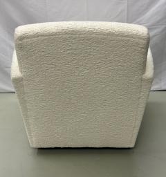 Pair of Mid Century Modern Square White Boucle Rocking Lounge Swivel Chairs - 2956086