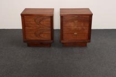 Pair of Mid Century Modern Stained Mahogany and Brass Two Drawer Nightstands - 4452604