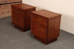 Pair of Mid Century Modern Stained Mahogany and Brass Two Drawer Nightstands - 4452605