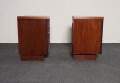 Pair of Mid Century Modern Stained Mahogany and Brass Two Drawer Nightstands - 4452606