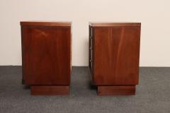 Pair of Mid Century Modern Stained Mahogany and Brass Two Drawer Nightstands - 4452607