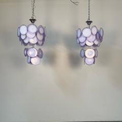 Pair of Mid Century Modern Style Purple Murano Glass Disk Chandeliers - 3377853