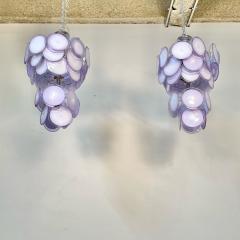 Pair of Mid Century Modern Style Purple Murano Glass Disk Chandeliers - 3377854