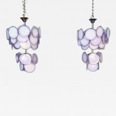 Pair of Mid Century Modern Style Purple Murano Glass Disk Chandeliers - 3388799