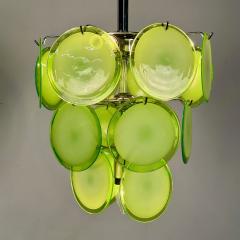 Pair of Mid Century Modern Style Small Green Murano Glass Disk Chandeliers - 3376985