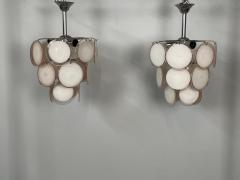 Pair of Mid Century Modern Style Small Pink Murano Glass Disk Chandeliers - 2857109