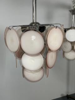 Pair of Mid Century Modern Style Small Pink Murano Glass Disk Chandeliers - 2857111